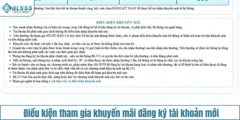 Điều kiện tham gia khuyến mãi đăng ký tài khoản mới
