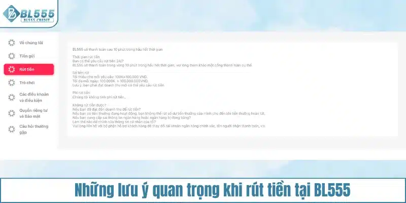 Những lưu ý quan trọng khi rút tiền tại BL555