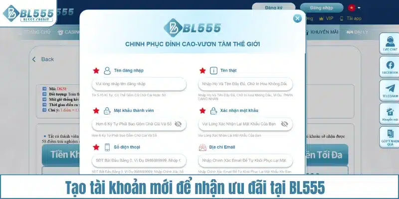 Tạo tài khoản mới để nhận ưu đãi tại BL555