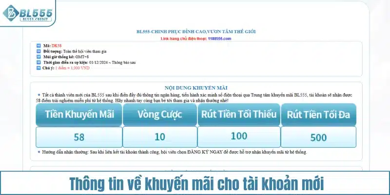 Thông tin về khuyến mãi cho tài khoản mới